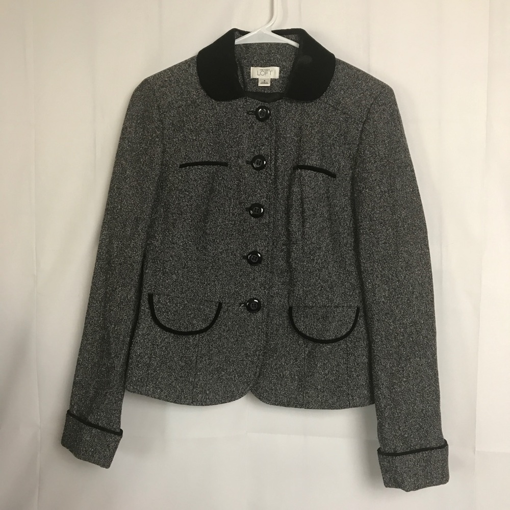 Ann Taylor Loft Blazer 4 Black Gray Wool Silk Blen